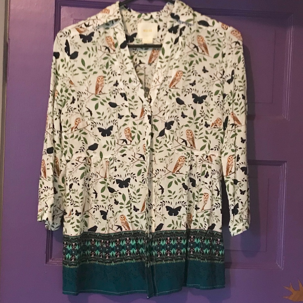 Maeve Anthropologie Woodland Walk Top 2 owls